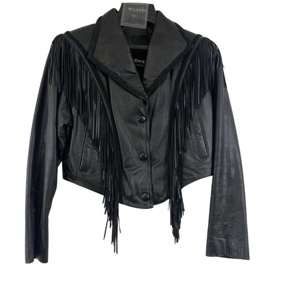 Wilsons Leather Jackets & Blazers - Wilsons Black Leather Women's Fringe Leather Jacket, Sz Medium, Biker Streetwear